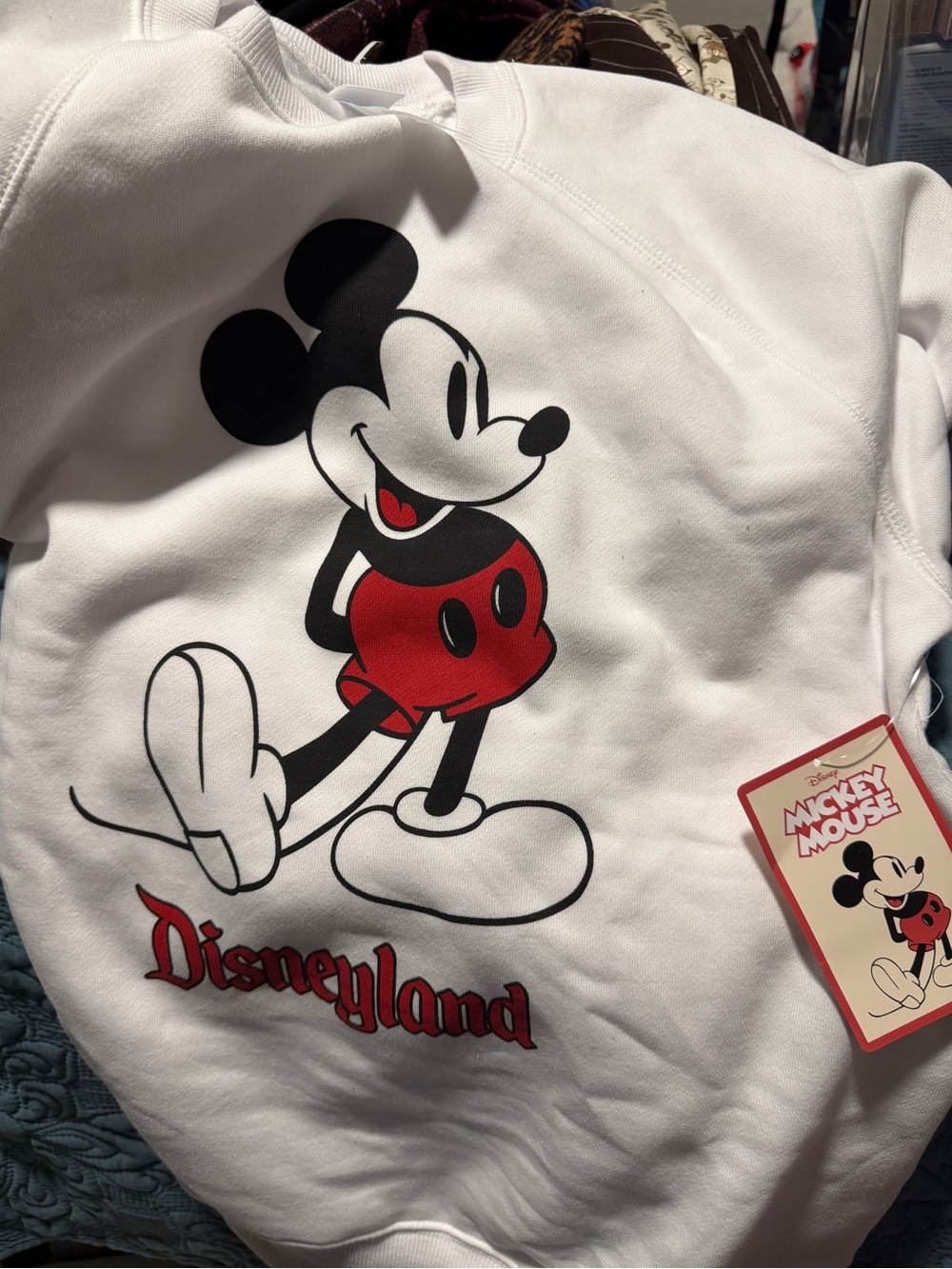 Unisex Disney White Crewneck Sweatshirt with Classic Mickey Graphic Medium